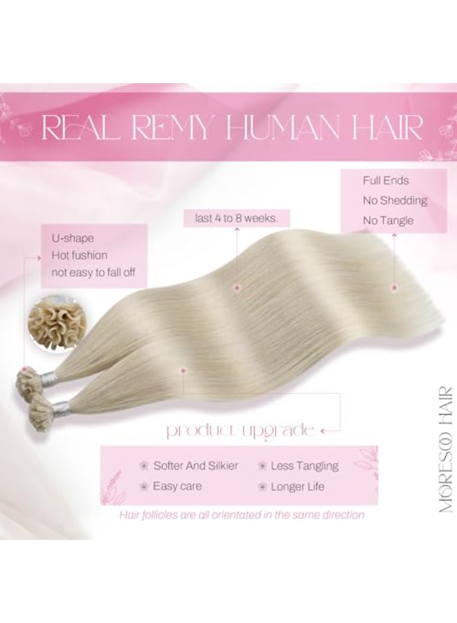 Moresoo U Tip Hair Extensions Human Hair White Blonde K Tip Hair Extensions Real Human Hair for Women Straight Silky Soft 40G50S 14 Inch - Image 4