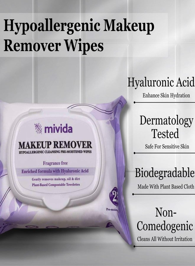 Mivida Hypoallergenic Makeup Remover Wipes with Hyaluronic Acid | Dermatologist-Tested, Biodegradable & Gentle on All Skin Types | Fragrance-Free & Alcohol-Free, 25 Count - Image 3