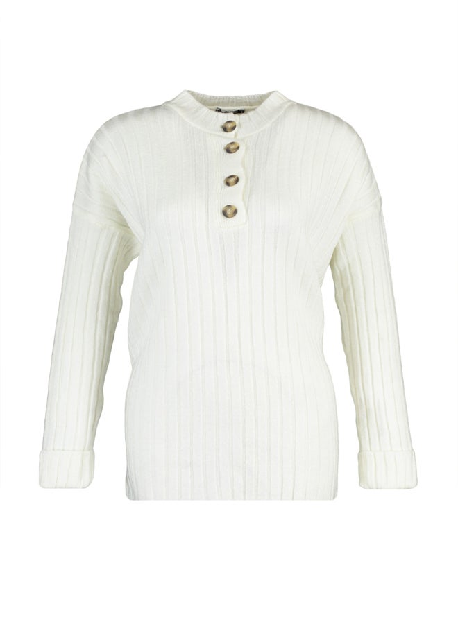 trendyol Ecru Collar Buttoned Ribbed Knitwear Sweater - Image 5
