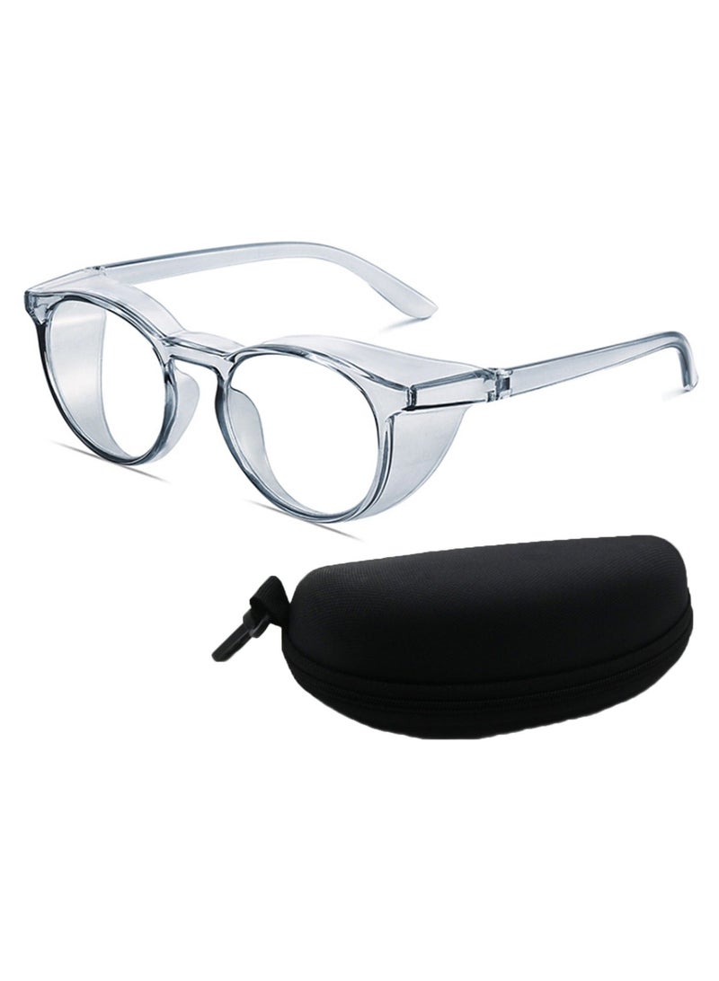 Captaintech Safety Glasses Protection Goggles Anti Fog Eye Goggles with Side Shields Stylish Round Safety UV400 Protection Transparent Protective Goggles Blue Light for Men Womens Blue - Image 1