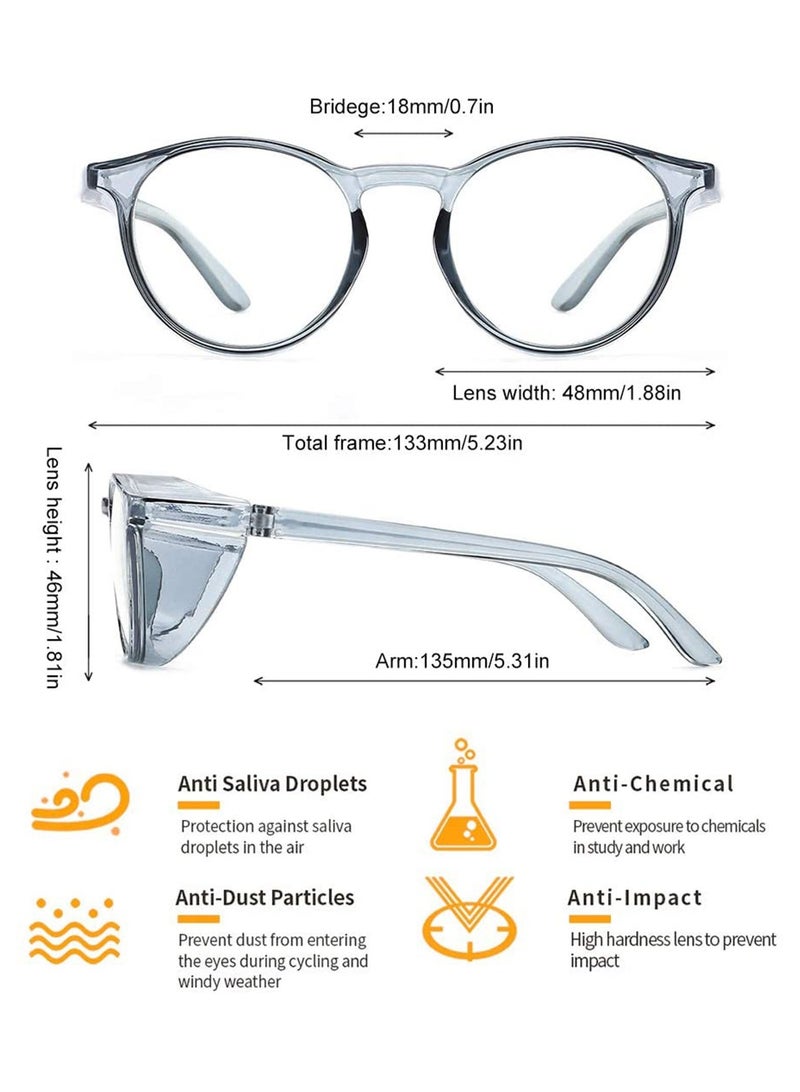 Captaintech Safety Glasses Protection Goggles Anti Fog Eye Goggles with Side Shields Stylish Round Safety UV400 Protection Transparent Protective Goggles Blue Light for Men Womens Blue - Image 2