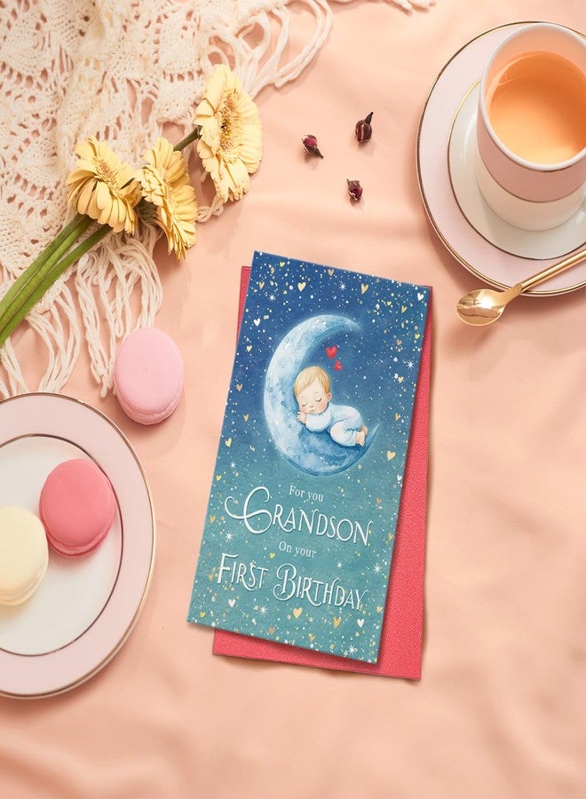 Ogeby Cute First Birthday Card for Grandson, Starry Themed 1st Bday from Grandpa Grandma, For You Grandson on Your First Birthday - Image 3