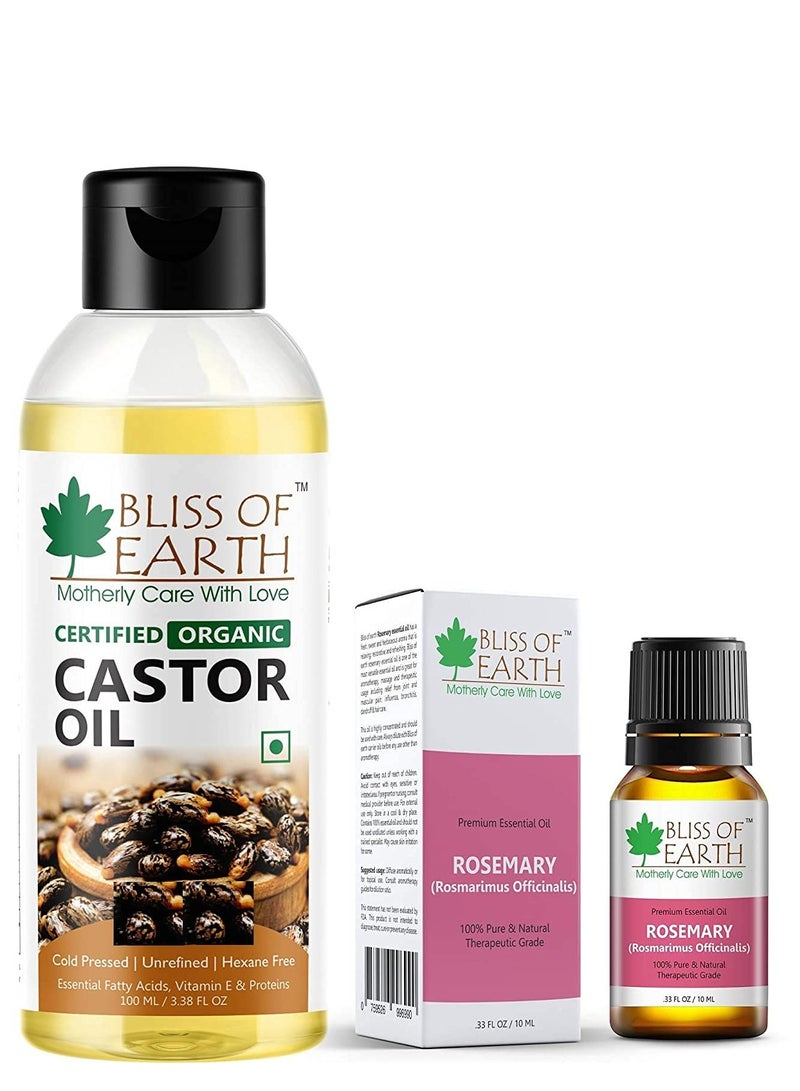 بليس اوف ايرث مجموعة زيت الخروع العضوي وزيت إكليل الجبل العطري من بليس أوف إيرث لنمو الشعر