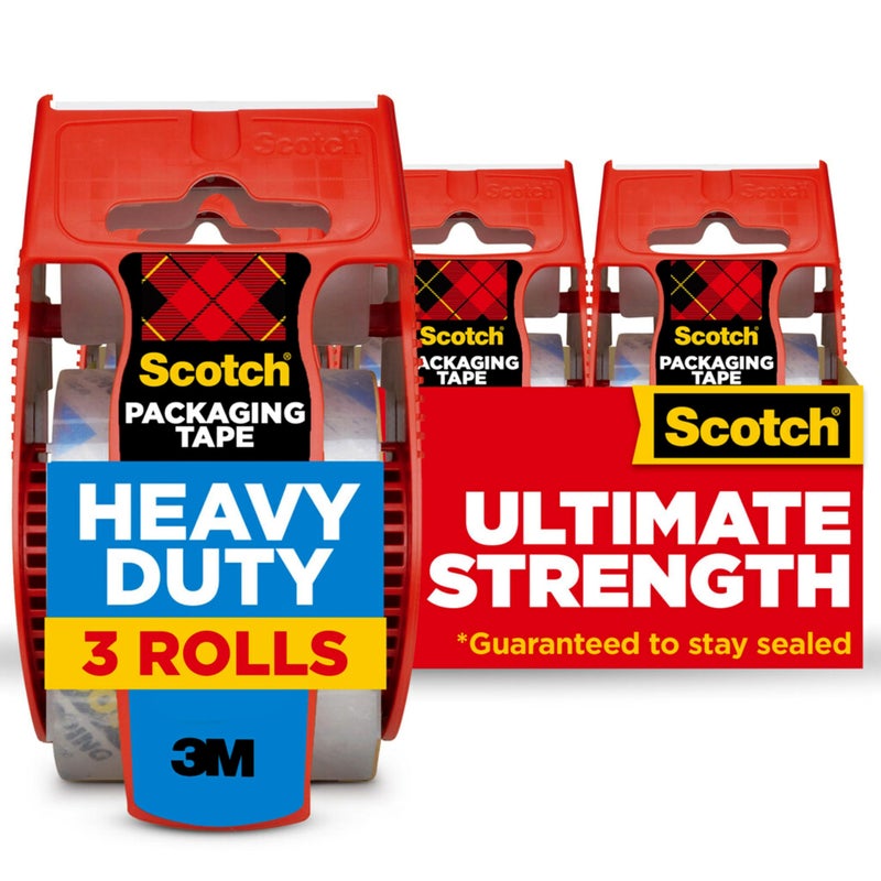 Scotch Heavy Duty Packaging Tape, 1.88 x 22.2 yd, Designed for Packing, Shipping and Mailing, Strong Seal on All Box Types, 1.5" Core, Clear, 3 Rolls with Dispenser (142-3) - Image 1