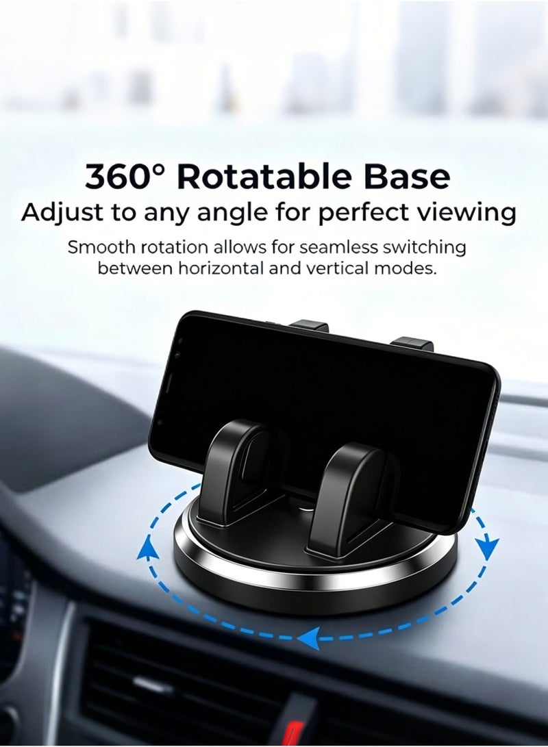 Vixplorn Car Phone Holder, 360° Rotatable Dashboard Phone Mount, Universal Cell Phone Cradle, Anti-Slip Navigation Phone Stand for All Smartphones, Car Interior Accessory, Black - Image 3