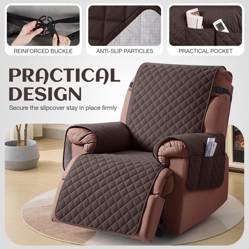 KinCam 100% Waterproof Recliner Chair Cover, Reclining Couch Covers for Pets, Dogs, Recliner Couch Slipcover Furniture Protector with Elastic Straps for Kids(23.6", Chocolate) - Image 5