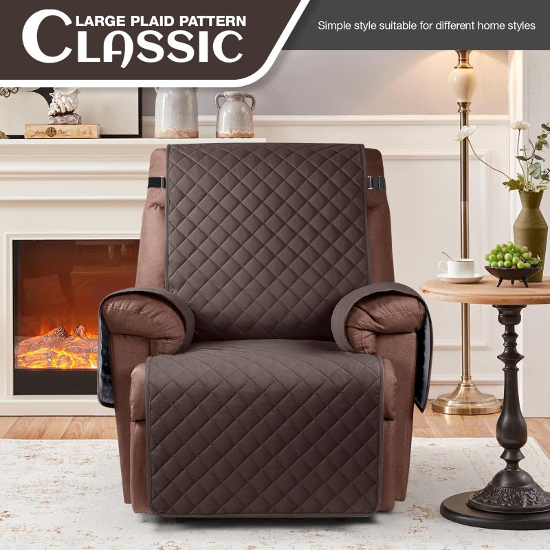 KinCam 100% Waterproof Recliner Chair Cover, Reclining Couch Covers for Pets, Dogs, Recliner Couch Slipcover Furniture Protector with Elastic Straps for Kids(23.6", Chocolate) - Image 2