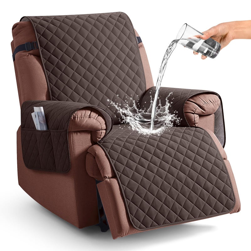 KinCam 100% Waterproof Recliner Chair Cover, Reclining Couch Covers for Pets, Dogs, Recliner Couch Slipcover Furniture Protector with Elastic Straps for Kids(23.6", Chocolate) - Image 1