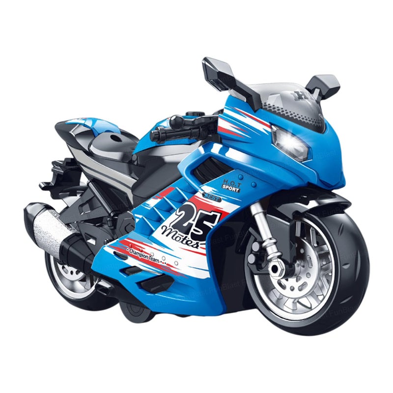 FunBlast لعبة دراجة للأطفال – دراجات واقعية مع ضوء وموسيقى، لعبة دراجة نارية للأطفال، لعبة دراجة تعمل بالطاقة الاحتكاكية، للأطفال من 3 سنوات فما فوق، الأولاد (أزرق) - Image 1