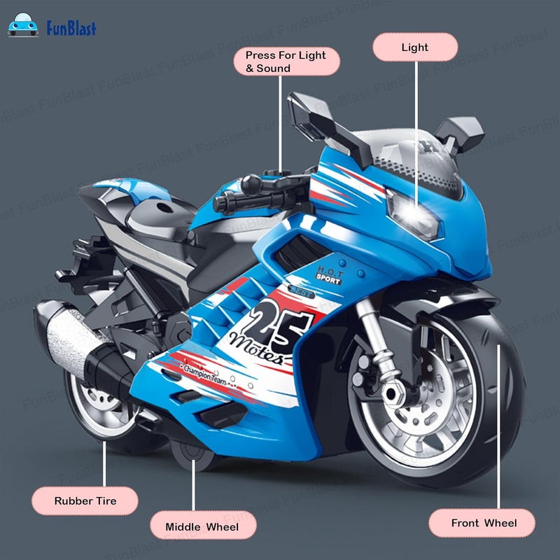 FunBlast لعبة دراجة للأطفال – دراجات واقعية مع ضوء وموسيقى، لعبة دراجة نارية للأطفال، لعبة دراجة تعمل بالطاقة الاحتكاكية، للأطفال من 3 سنوات فما فوق، الأولاد (أزرق) - Image 3