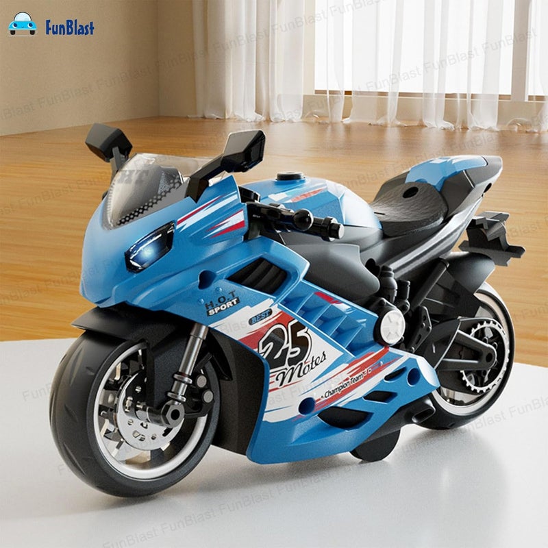 FunBlast لعبة دراجة للأطفال – دراجات واقعية مع ضوء وموسيقى، لعبة دراجة نارية للأطفال، لعبة دراجة تعمل بالطاقة الاحتكاكية، للأطفال من 3 سنوات فما فوق، الأولاد (أزرق) - Image 5