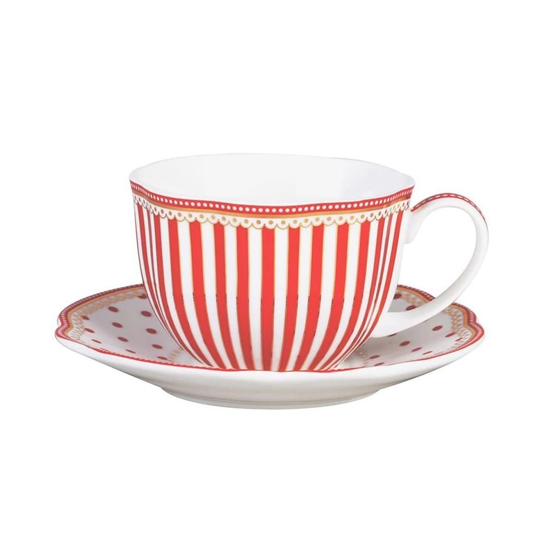 Grace Teaware Red Dot Stripes Scallop 9-Ounce Porcelain Tea/Coffee Cup And Saucer  Set Of 2 (G1960264Rd-2) - Image 5