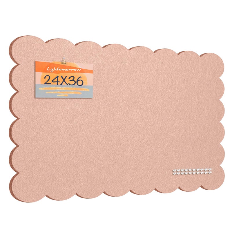 Lightomorrow Scalloped Bulletin Board, 24 x 18 Inches Felt Pin Board - Decorative Cork Alternative for Wall, Foldable Picture Self-Adhesive Vision Prayer Board with 20 Pushpins - Mauvey Pink - Image 1
