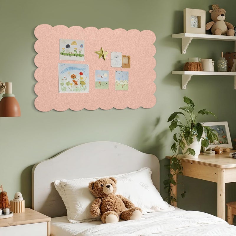 Lightomorrow Scalloped Bulletin Board, 24 x 18 Inches Felt Pin Board - Decorative Cork Alternative for Wall, Foldable Picture Self-Adhesive Vision Prayer Board with 20 Pushpins - Mauvey Pink - Image 5