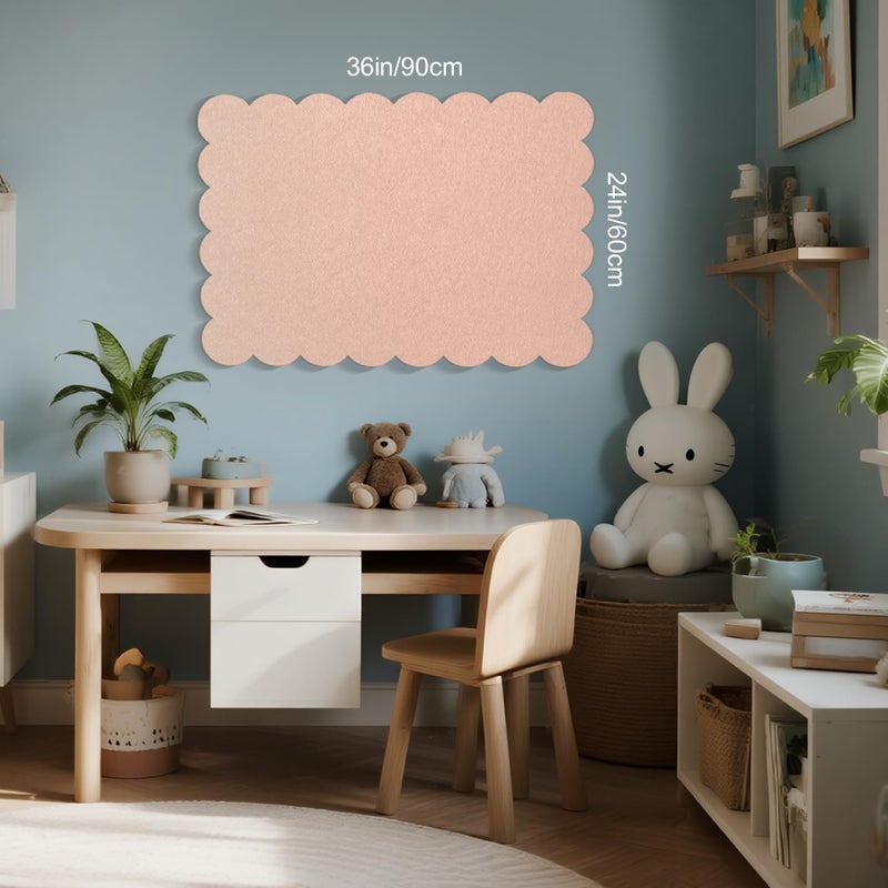 Lightomorrow Scalloped Bulletin Board, 24 x 18 Inches Felt Pin Board - Decorative Cork Alternative for Wall, Foldable Picture Self-Adhesive Vision Prayer Board with 20 Pushpins - Mauvey Pink - Image 3