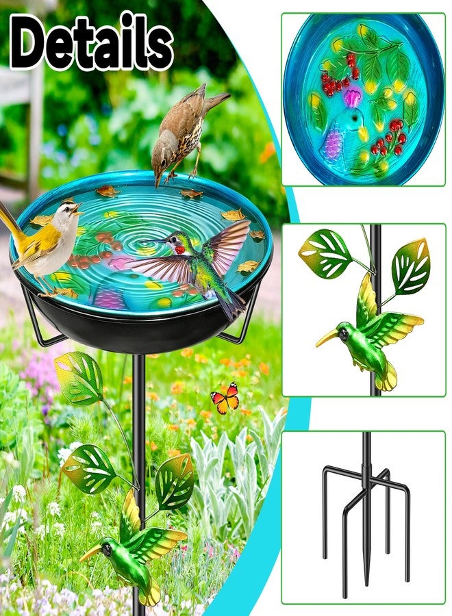 YOADEHOA Metal Bird Bath for Outside, Vintage Birdbaths Removable Feeder Bowl with Butterfly Flower, Easy to Clean Birdfeeder for Outdoors Garden Yard Lawn Decor (Blue) - Image 3