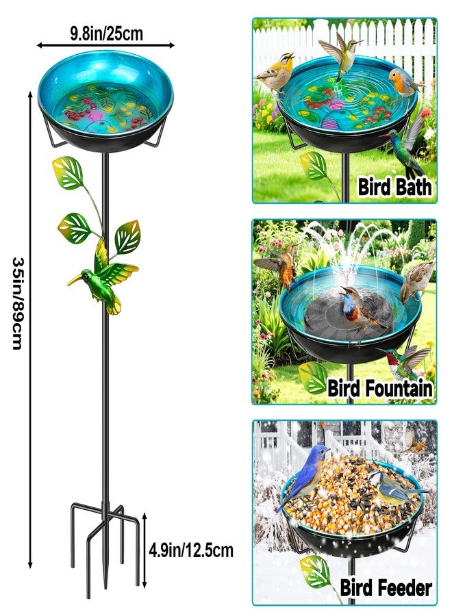 YOADEHOA Metal Bird Bath for Outside, Vintage Birdbaths Removable Feeder Bowl with Butterfly Flower, Easy to Clean Birdfeeder for Outdoors Garden Yard Lawn Decor (Blue) - Image 2
