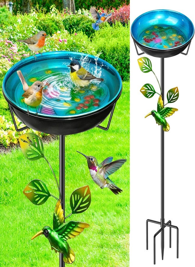 YOADEHOA Metal Bird Bath for Outside, Vintage Birdbaths Removable Feeder Bowl with Butterfly Flower, Easy to Clean Birdfeeder for Outdoors Garden Yard Lawn Decor (Blue) - Image 1
