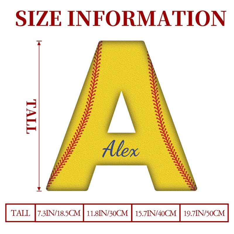 Custom Softball Letter Pillow with Name Yellow Personalized Initial Pillow for Sports Fans Gift 19.69 Inch - Image 3