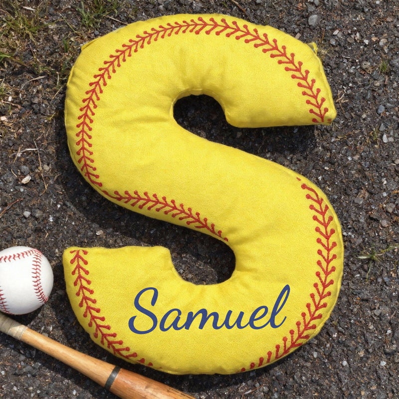 Custom Softball Letter Pillow with Name Yellow Personalized Initial Pillow for Sports Fans Gift 19.69 Inch - Image 1