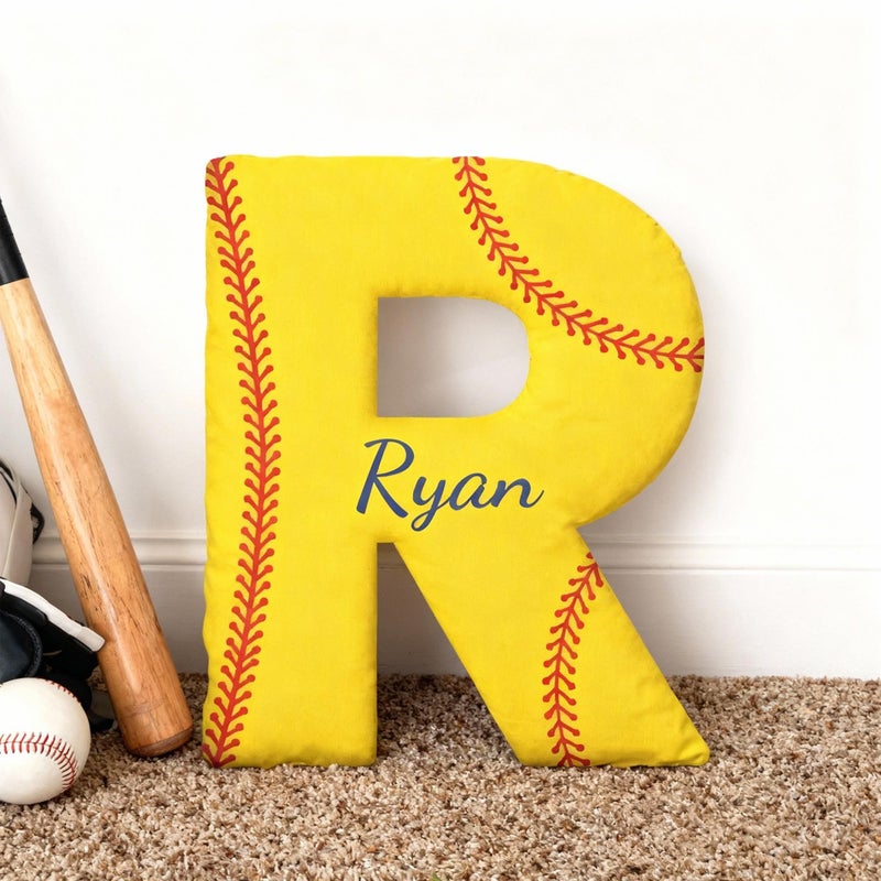 Custom Softball Letter Pillow with Name Yellow Personalized Initial Pillow for Sports Fans Gift 19.69 Inch - Image 5