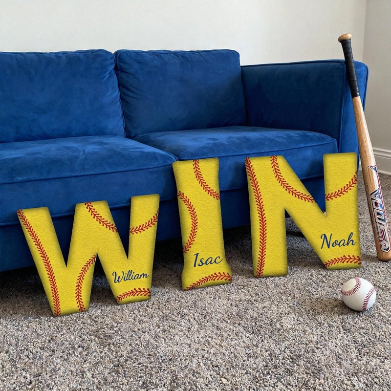 Custom Softball Letter Pillow with Name Yellow Personalized Initial Pillow for Sports Fans Gift 19.69 Inch - Image 4