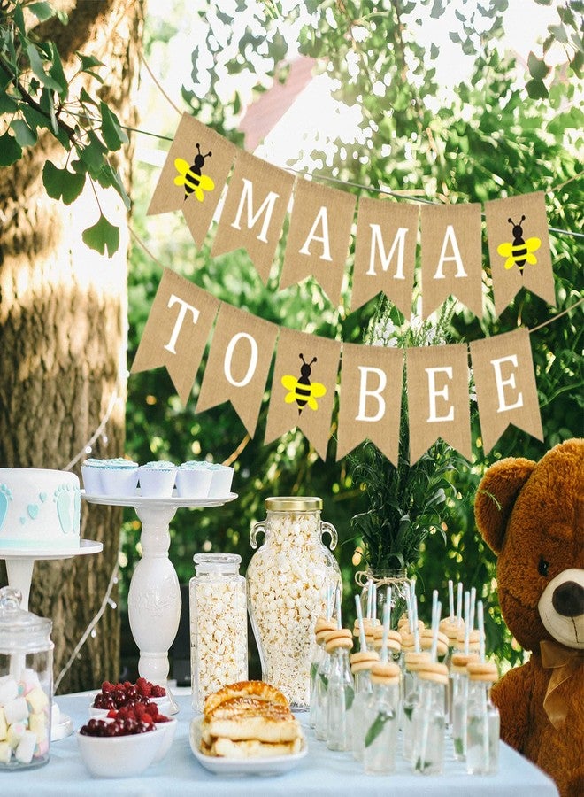 Doumeny Mama to Bee Burlap Banner Jute Bumble Bee Burlap Bunting Baby Shower Party Banner Gender Reveal Bunting Flag Garland Oh Baby Burlap Garland Vintage Welcome Baby Banner for Boy Girl Party Decor - Image 5