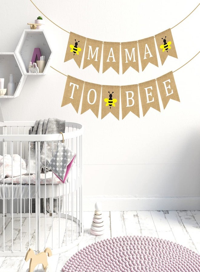 Doumeny Mama to Bee Burlap Banner Jute Bumble Bee Burlap Bunting Baby Shower Party Banner Gender Reveal Bunting Flag Garland Oh Baby Burlap Garland Vintage Welcome Baby Banner for Boy Girl Party Decor - Image 4