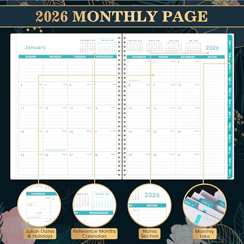 Indeme 2026 Monthly Planner - Monthly Planner/Calendar 2026, January 2026 - December 2026, 9‘’ x 11'', Months Tabs, Double-Sided Pockets, Twin-Wire Biding, Holidays, Notes Pages, Julian Dates - Image 4