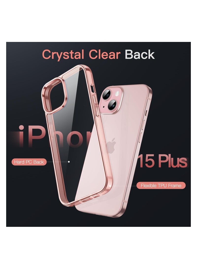 جي تيك حافظة لهاتف iPhone 15 Plus مقاس 6.7 بوصات غير صفراء مقاومة للصدمات ومضادة للخدش وخلفية شفافة باللون الذهبي الوردي - Image 3