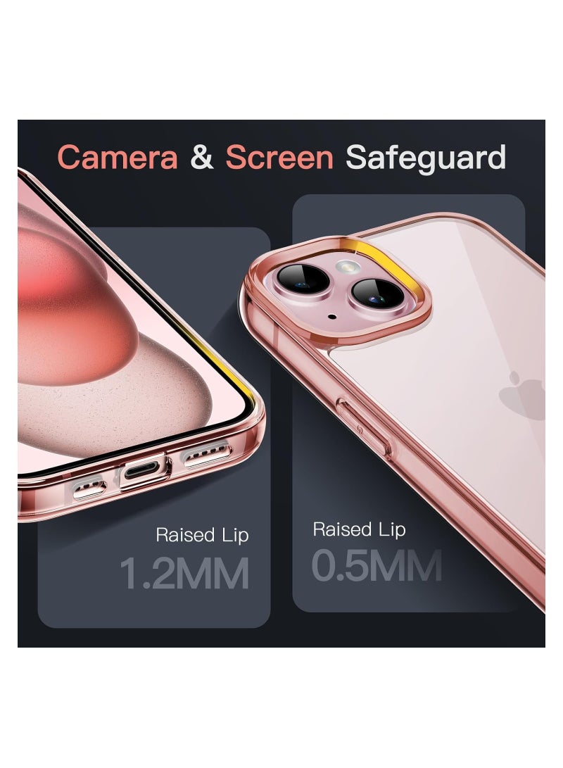 جي تيك حافظة لهاتف iPhone 15 Plus مقاس 6.7 بوصات غير صفراء مقاومة للصدمات ومضادة للخدش وخلفية شفافة باللون الذهبي الوردي - Image 4