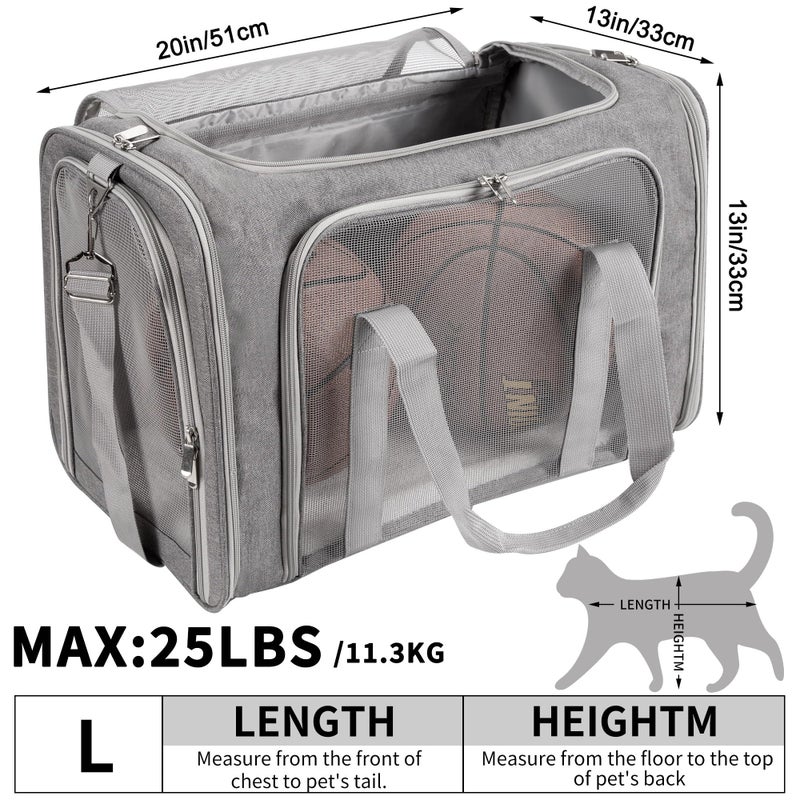 LEHNI Soft-Sided Cat/Dog/Pet Carrier, Collapsible Pets Travel Carriers for Big Cats/Small Dogs with Shoulder Strap & Removable Mat, Mesh Puppy Carry Bag, Up to 25 Lbs(Gray) - Image 3