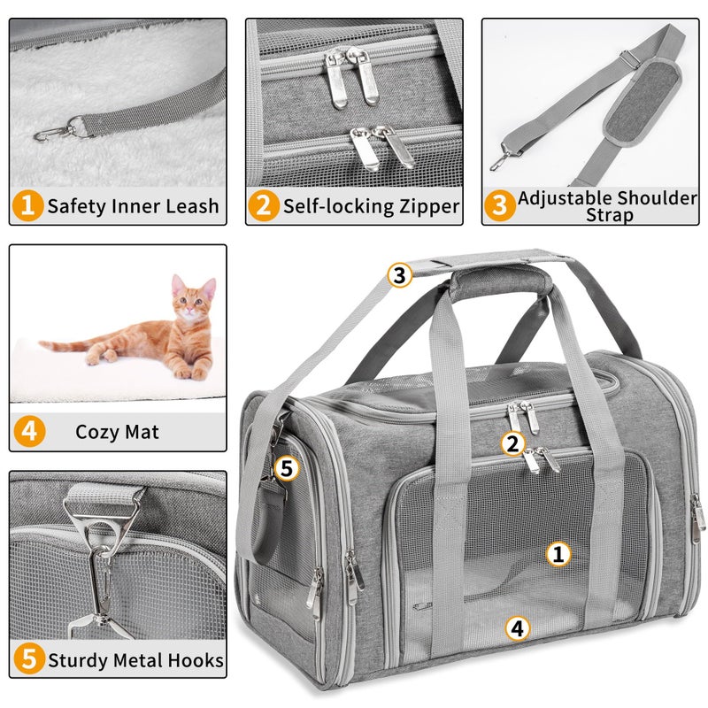 LEHNI Soft-Sided Cat/Dog/Pet Carrier, Collapsible Pets Travel Carriers for Big Cats/Small Dogs with Shoulder Strap & Removable Mat, Mesh Puppy Carry Bag, Up to 25 Lbs(Gray) - Image 4