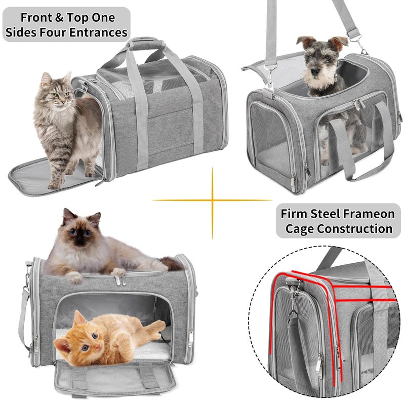 LEHNI Soft-Sided Cat/Dog/Pet Carrier, Collapsible Pets Travel Carriers for Big Cats/Small Dogs with Shoulder Strap & Removable Mat, Mesh Puppy Carry Bag, Up to 25 Lbs(Gray) - Image 5