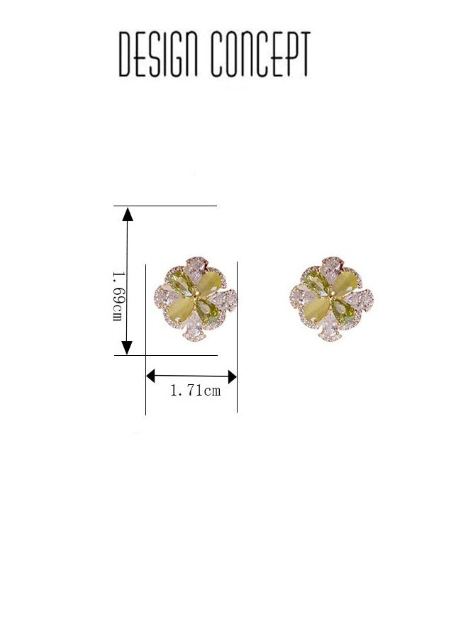Four-Leaf Clover Shaped Gold-Plated Copper Alloy Earrings for Women - S925 Silver Needle Ear Jewelry with Zircon/Crystal Inlays, Fashionable Delicate Lightweight Ladies' Elegant Ear Accessories - Image 5
