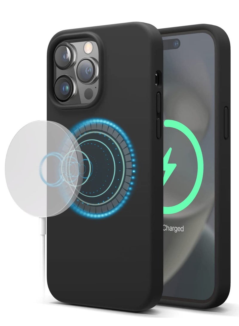 Silicone for iPhone 14 Pro MAX case cover Shockproof compatible with MagSafe - Black - Image 1