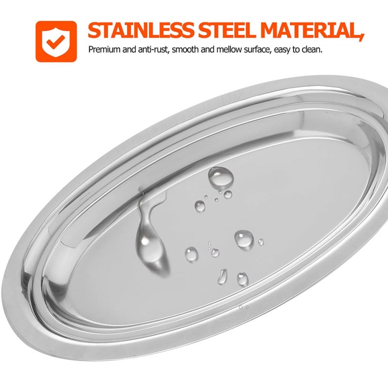 2 Pcs 25cm Stainless Steel Oval Plates Heat Resistant Serving Platters For Kitchen - Image 4