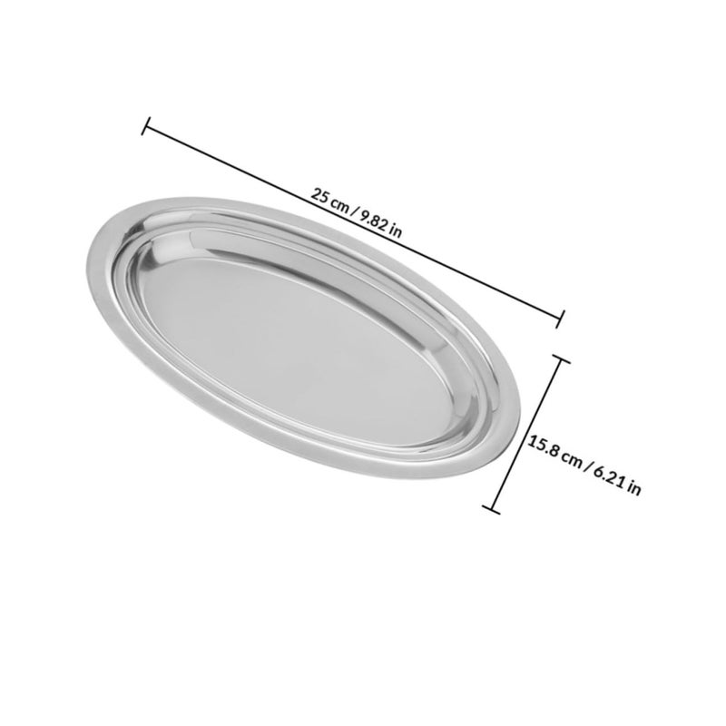 2 Pcs 25cm Stainless Steel Oval Plates Heat Resistant Serving Platters For Kitchen - Image 3