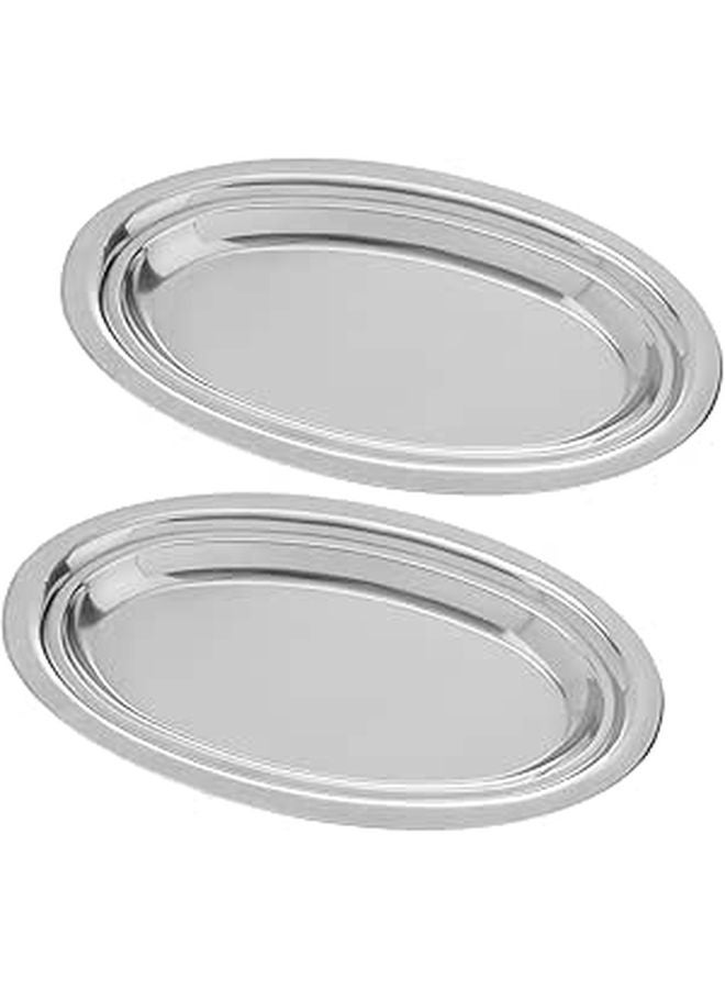 2 Pcs 25cm Stainless Steel Oval Plates Heat Resistant Serving Platters For Kitchen - Image 1