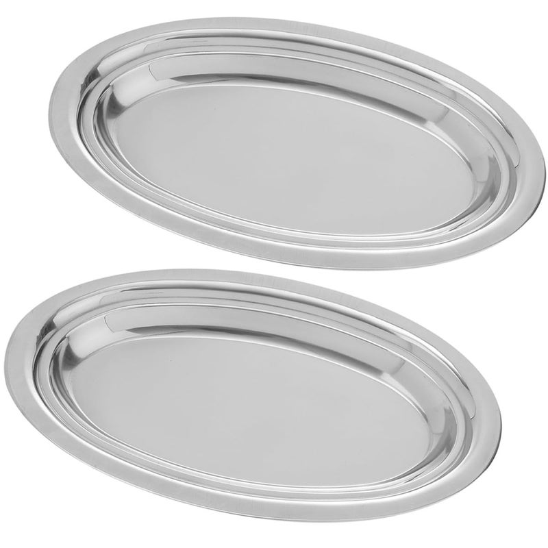2 Pcs 25cm Stainless Steel Oval Plates Heat Resistant Serving Platters For Kitchen - Image 2