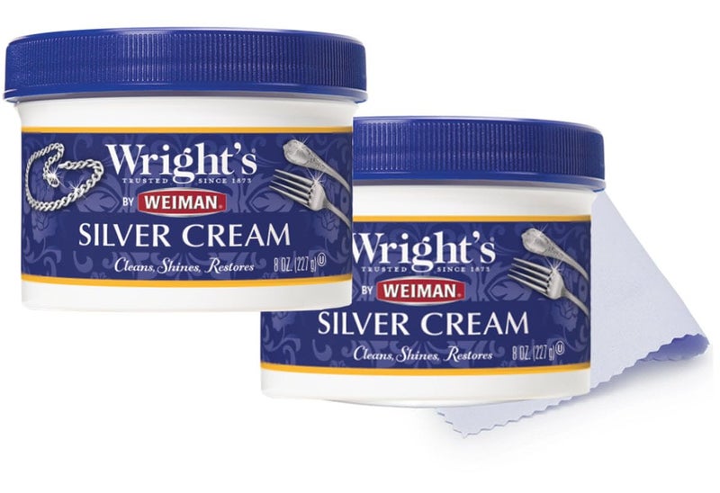 Wright's Silver Cleaner and Polish Cream - 8 Ounce 2 Pack with Polishing Cloth - Ammonia-Free - Gently Clean and Remove Tarnish without Scratching - Image 1