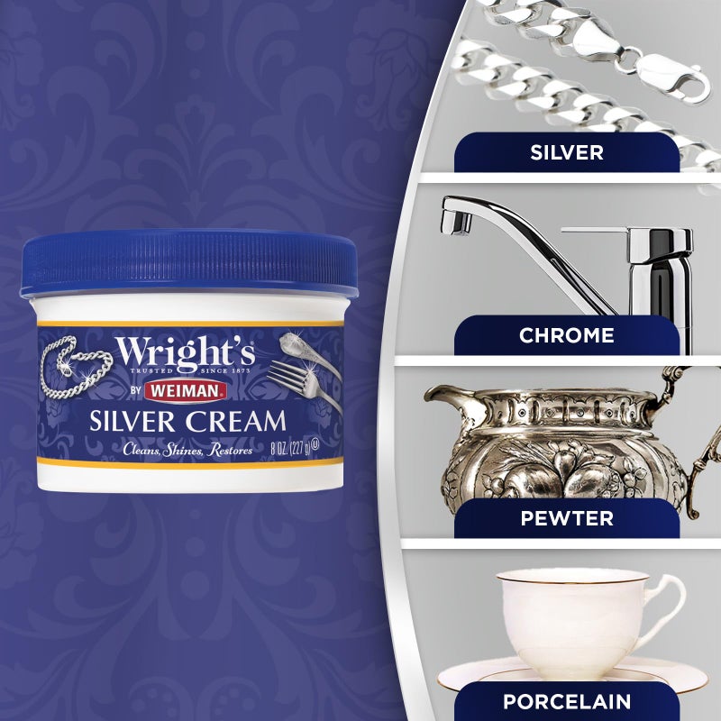 Wright's Silver Cleaner and Polish Cream - 8 Ounce 2 Pack with Polishing Cloth - Ammonia-Free - Gently Clean and Remove Tarnish without Scratching - Image 3