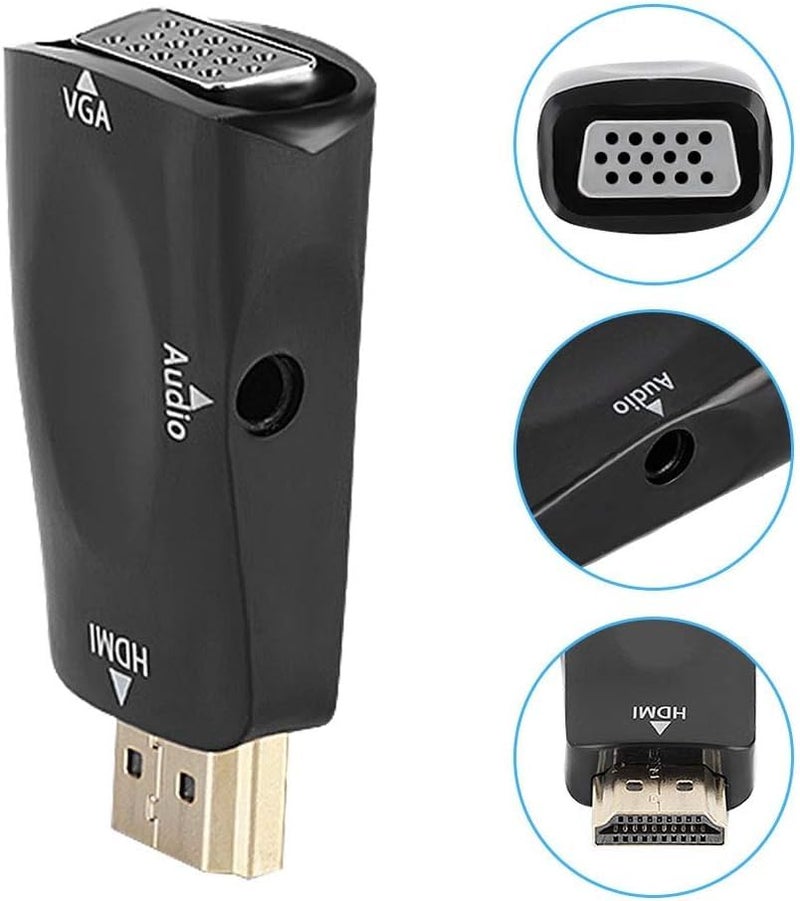 SANCY Store 1080P HDMI Male to VGA Female Converter Adapter, with 3.5mm Audio Output Cable, for PC/Laptop/DVD/Desktop/Flat Panel/Digital STB/Player - Image 2