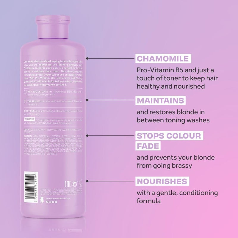 Lee Stafford بلسم لي ستافورد اليومي للشقراوات | العناية بالشقراوات المبيضة يوميًا - الأفضل لتخفيف درجات اللون الأصفر، وتفتيح وتجديد للشعر الأشقر الفاتح، مرطب للشعر الملون الجاف والتالف، 16.7 أونصة سائلة - Image 3