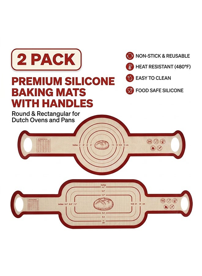 Silicone Dutch Oven Bread Sling with Extra Long Handles | Non Stick Oven Safe Reusable Baking Mat | 2 Pcs Oval and Round - Image 3