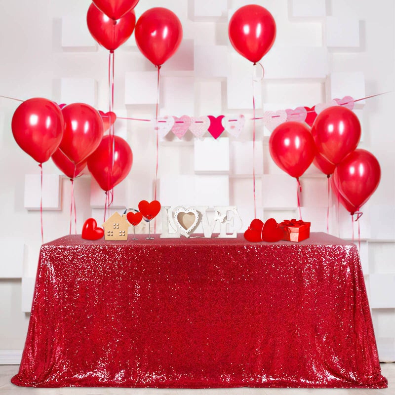 B.Cool B-COOL Red Sequin Tablecloth Parties Table Cloth Christmas Table Cloths 50x80 Inches Sequin Fabric Table Overlay Sparkly Sequined Fabric Holiday Decoration - Image 1