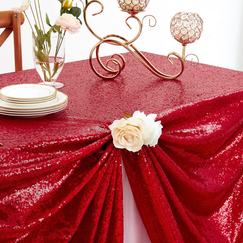B.Cool B-COOL Red Sequin Tablecloth Parties Table Cloth Christmas Table Cloths 50x80 Inches Sequin Fabric Table Overlay Sparkly Sequined Fabric Holiday Decoration - Image 5