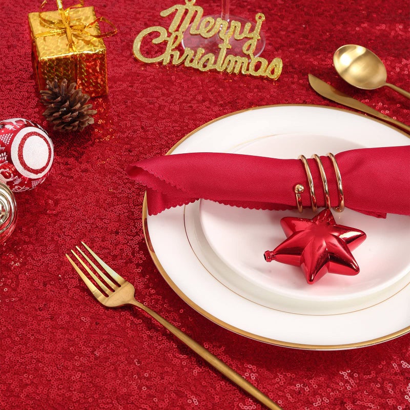 B.Cool B-COOL Red Sequin Tablecloth Parties Table Cloth Christmas Table Cloths 50x80 Inches Sequin Fabric Table Overlay Sparkly Sequined Fabric Holiday Decoration - Image 4