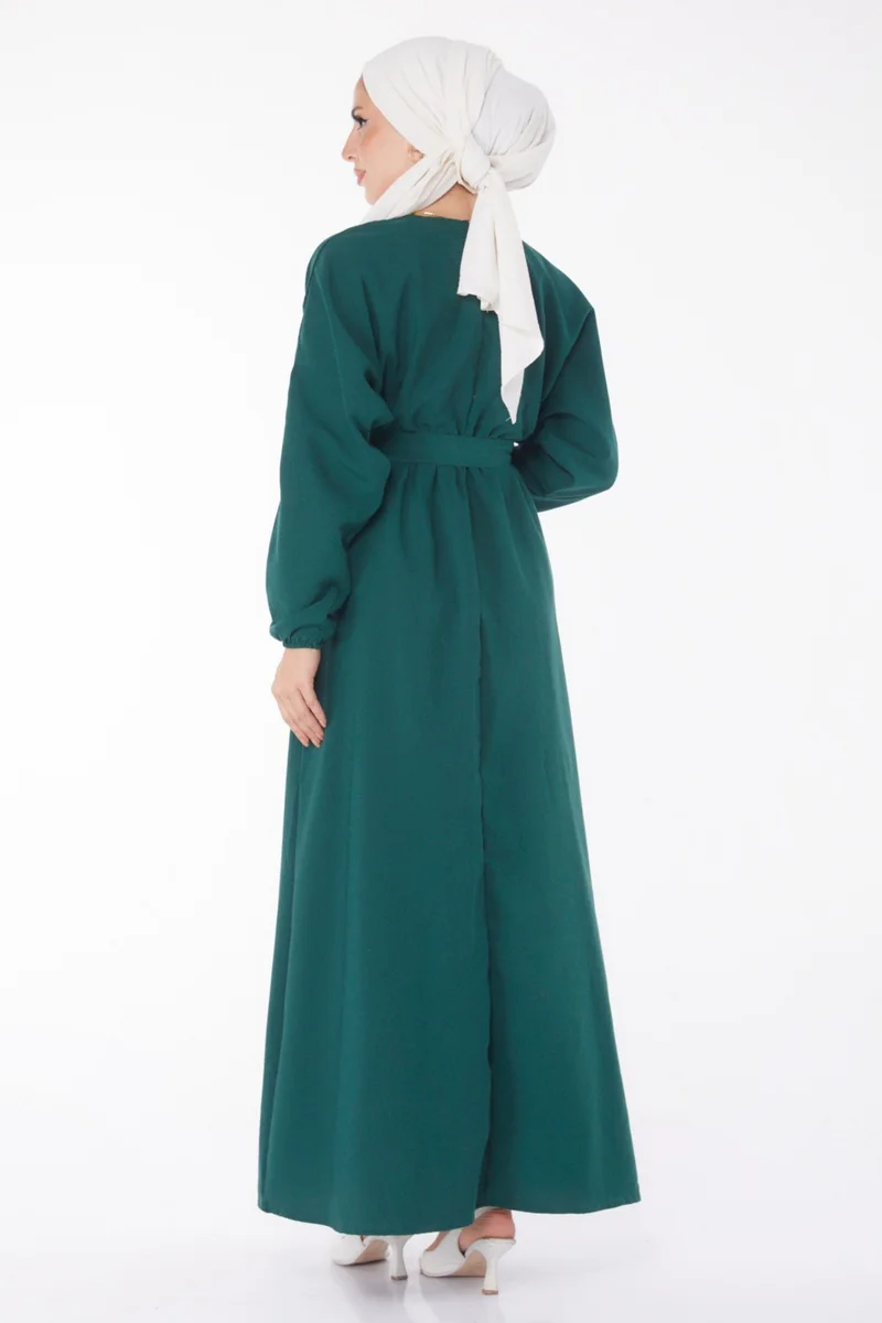 Tofisa Plain Crew Neck Women's Green Dress - 13221