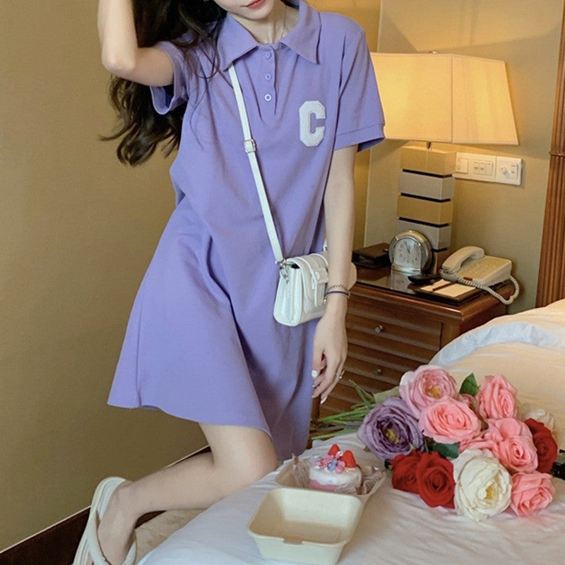 2023 Summer Purple Polo Dress A-Line Slim Fit Purple